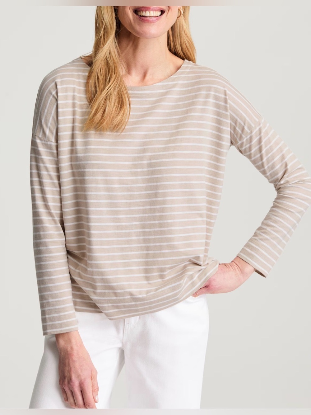 J Jill Relaxed Jersey Tee Beige (Sand Dune & White) Medium NWT IN PKG